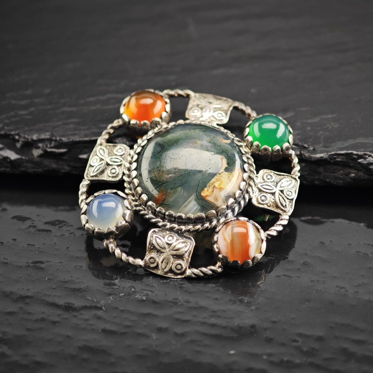 Scottish Agate Sterling Silver Brooch B2251