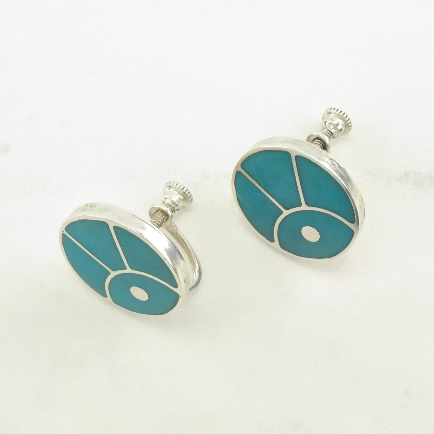 Native American Sterling Silver Turquoise Inlay Earrings Screw back