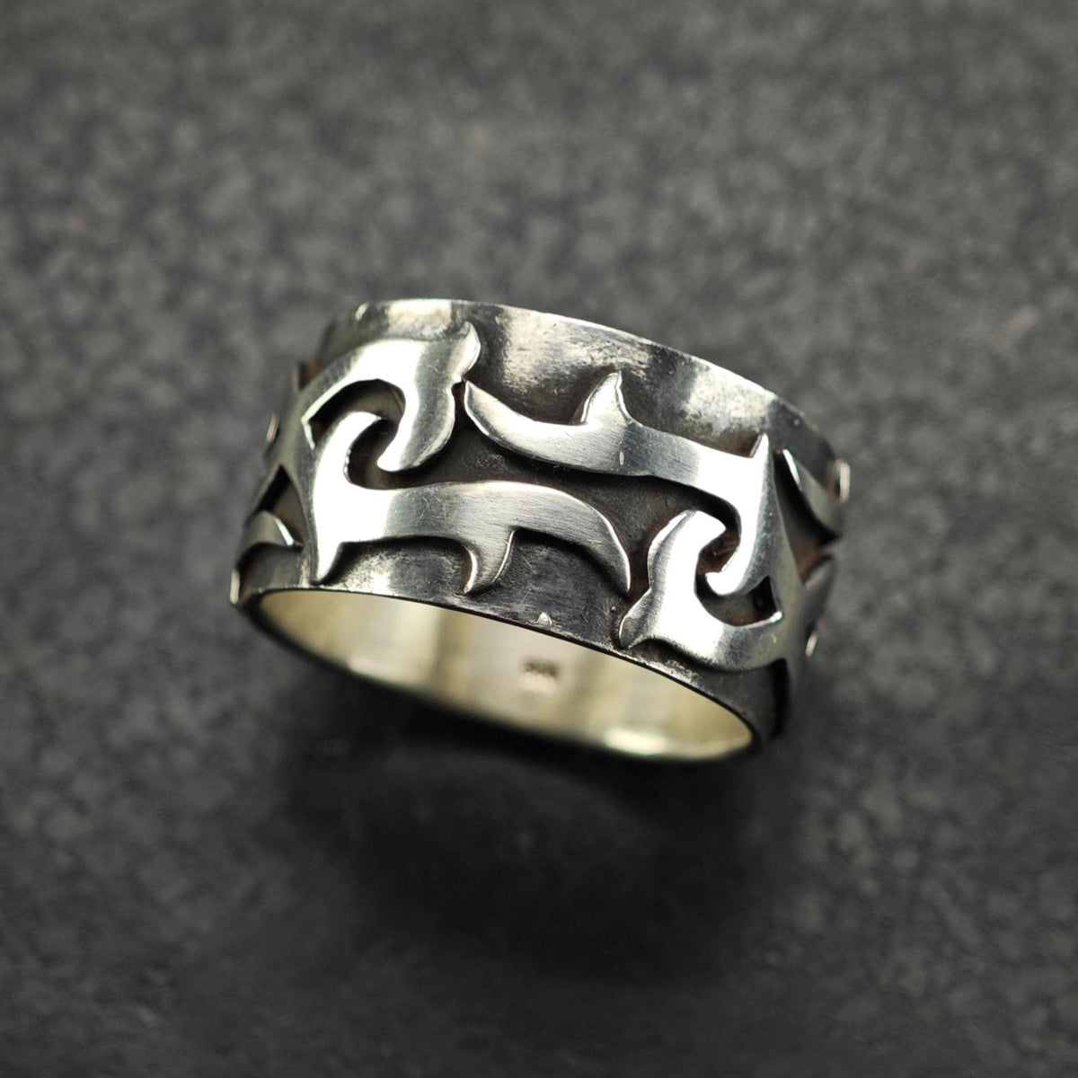 Barded Abstract Overlay Band Sterling Silver Sz 11 1/2 R6873