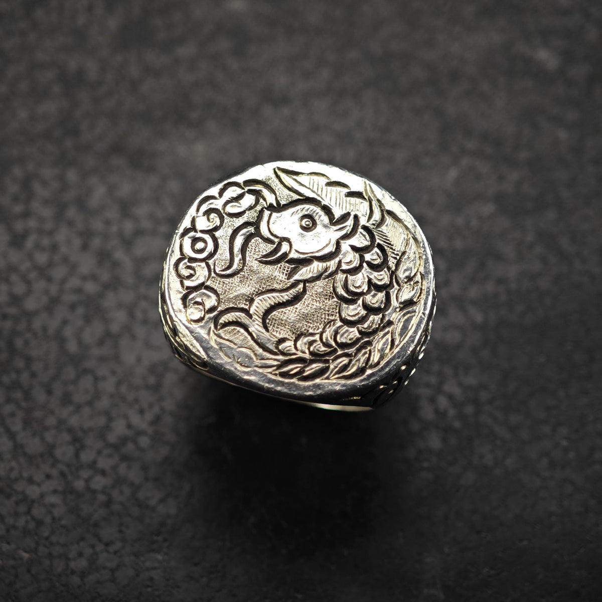Heavy Koi Fish Sterling Silver Ring Sz 8 1/4 R6877