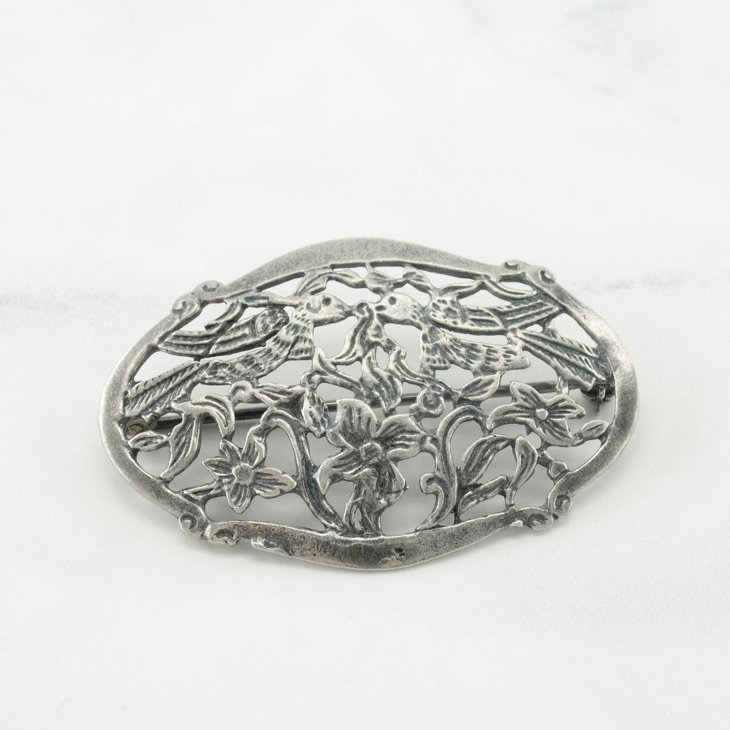 European Floral & Bird Brooch Sterling Silver