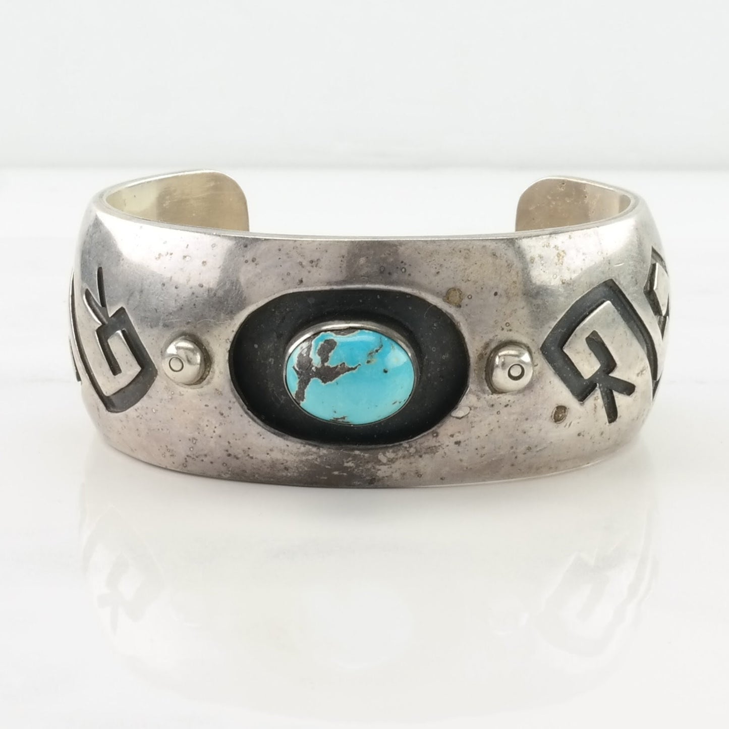 Native American Sterling Silver Cuff Bracelet Blue Turquoise Overlay