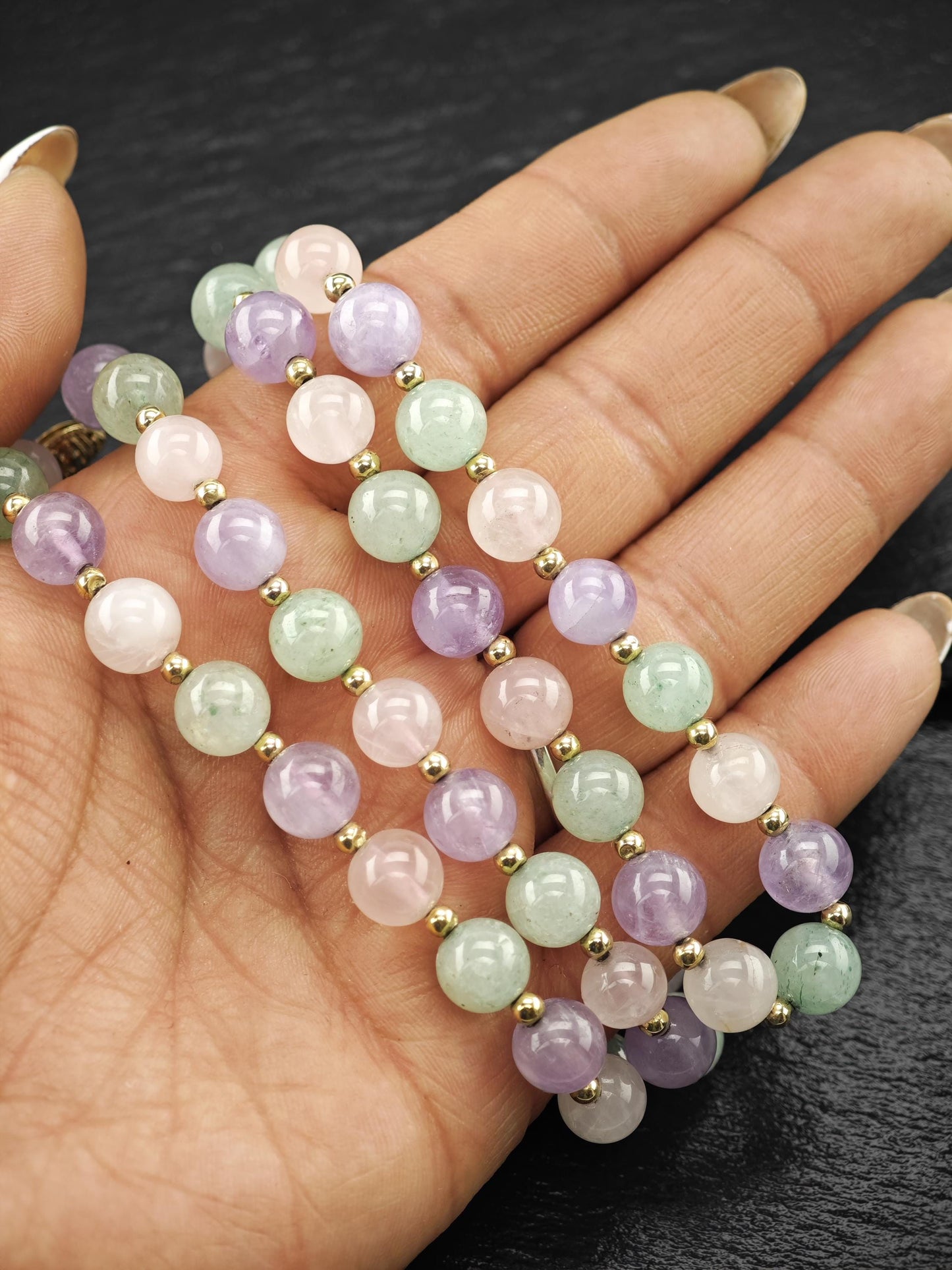 Multi-color Quartz, 14k Gold Clasp, Beaded Necklace Sterling Silver N2470
