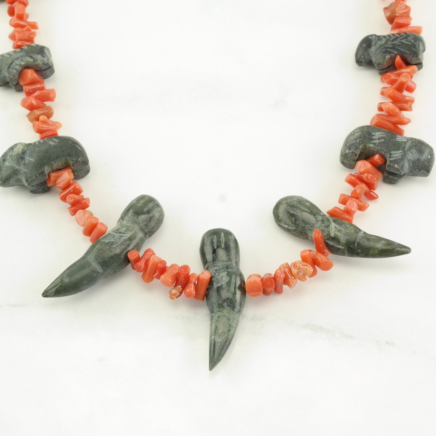 Santo Domingo Sterling Silver Coral Nephrite Jade Necklace N2034