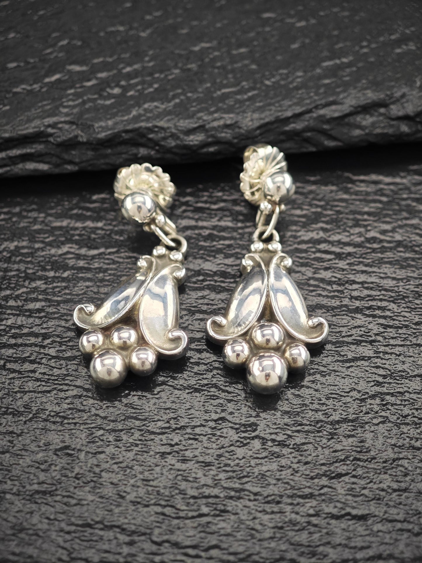 Vintage Georg Jensen Sterling Silver Floral StudDangle Earrings 32A