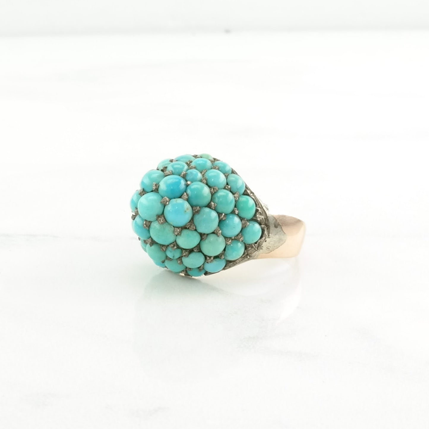 Low Karat Gold Ring Persian Turquoise Dome Blue Size 6 1/4