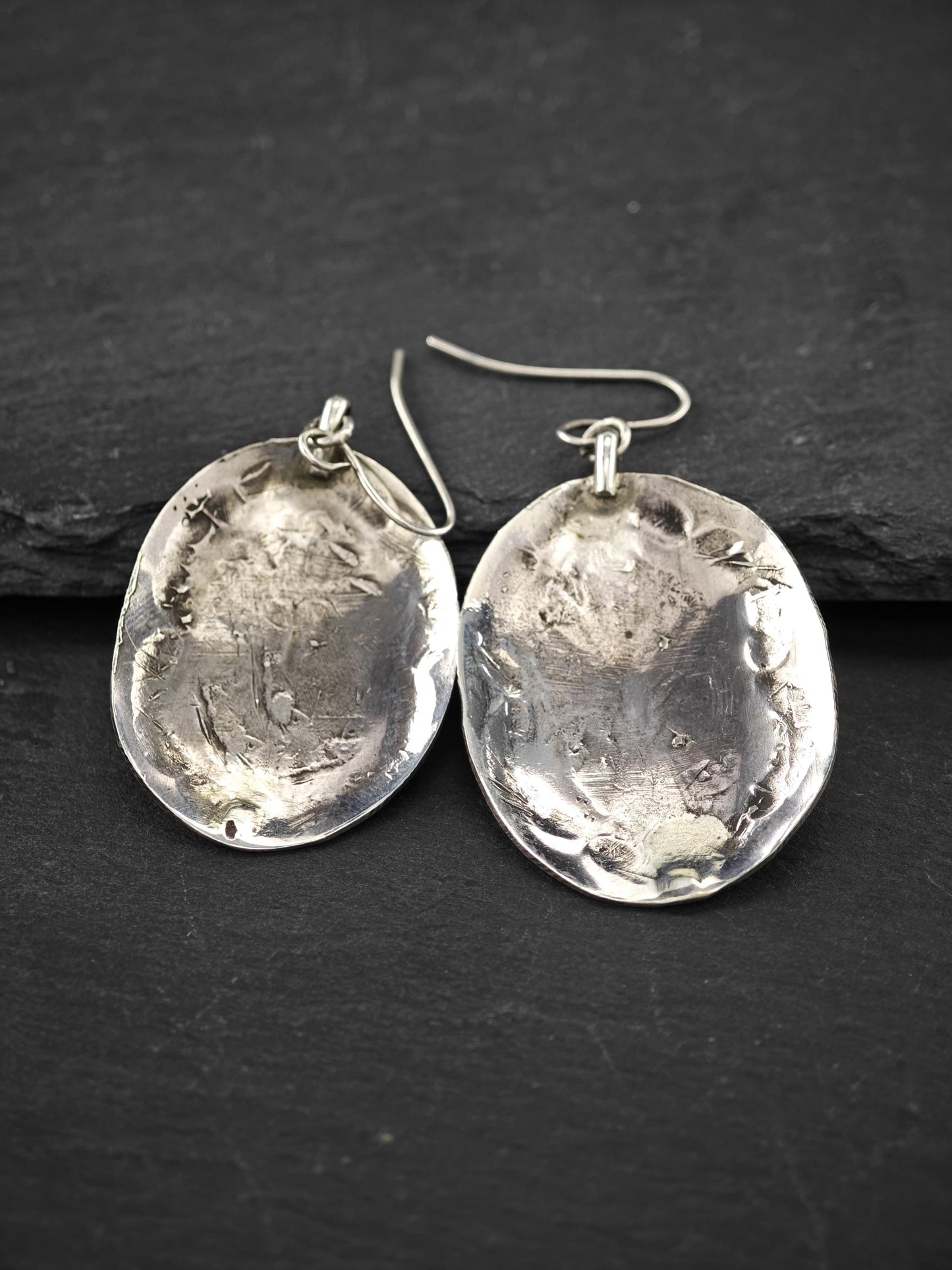Native American Shield, Stamped Fish Hook Earrings Sterling Silver
