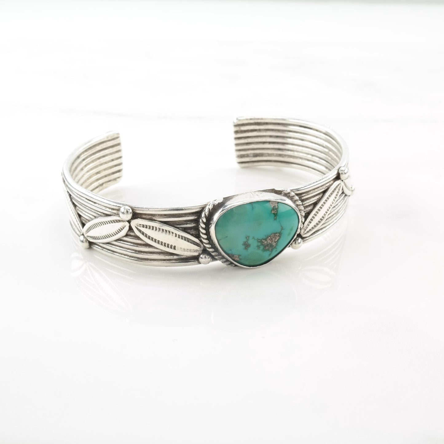 Native American Green Turquoise Cuff Bracelet Sterling Silver