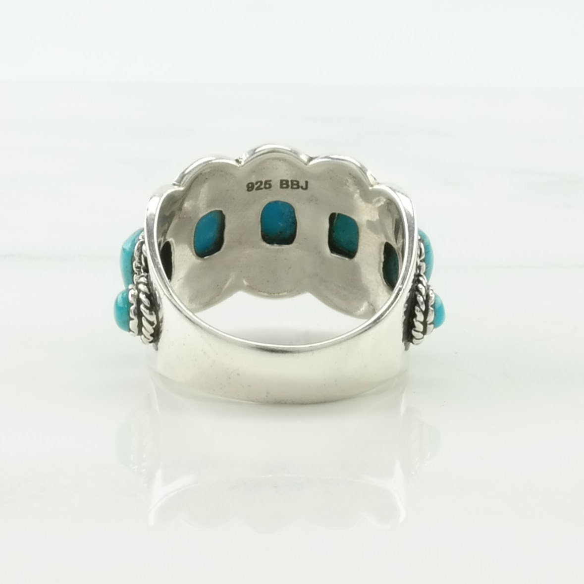 BBJ Silver Ring Turquoise Stamped Sterling Blue Size 8