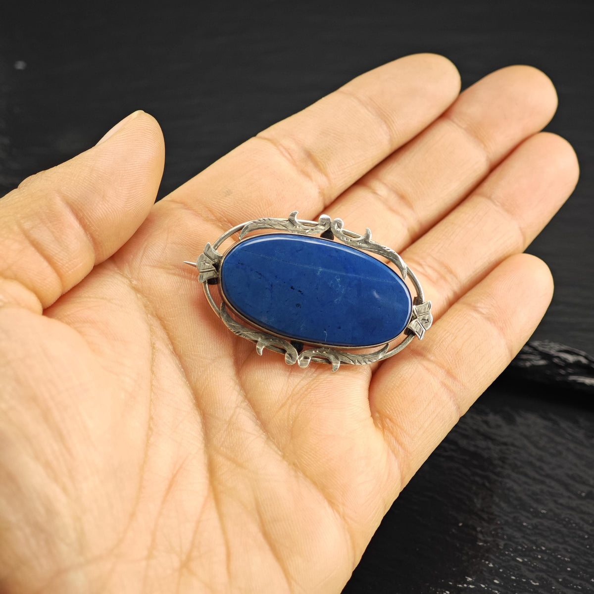 Mid-Century 800 Silver Blue Gemstone Sterling Silver Brooch B2265