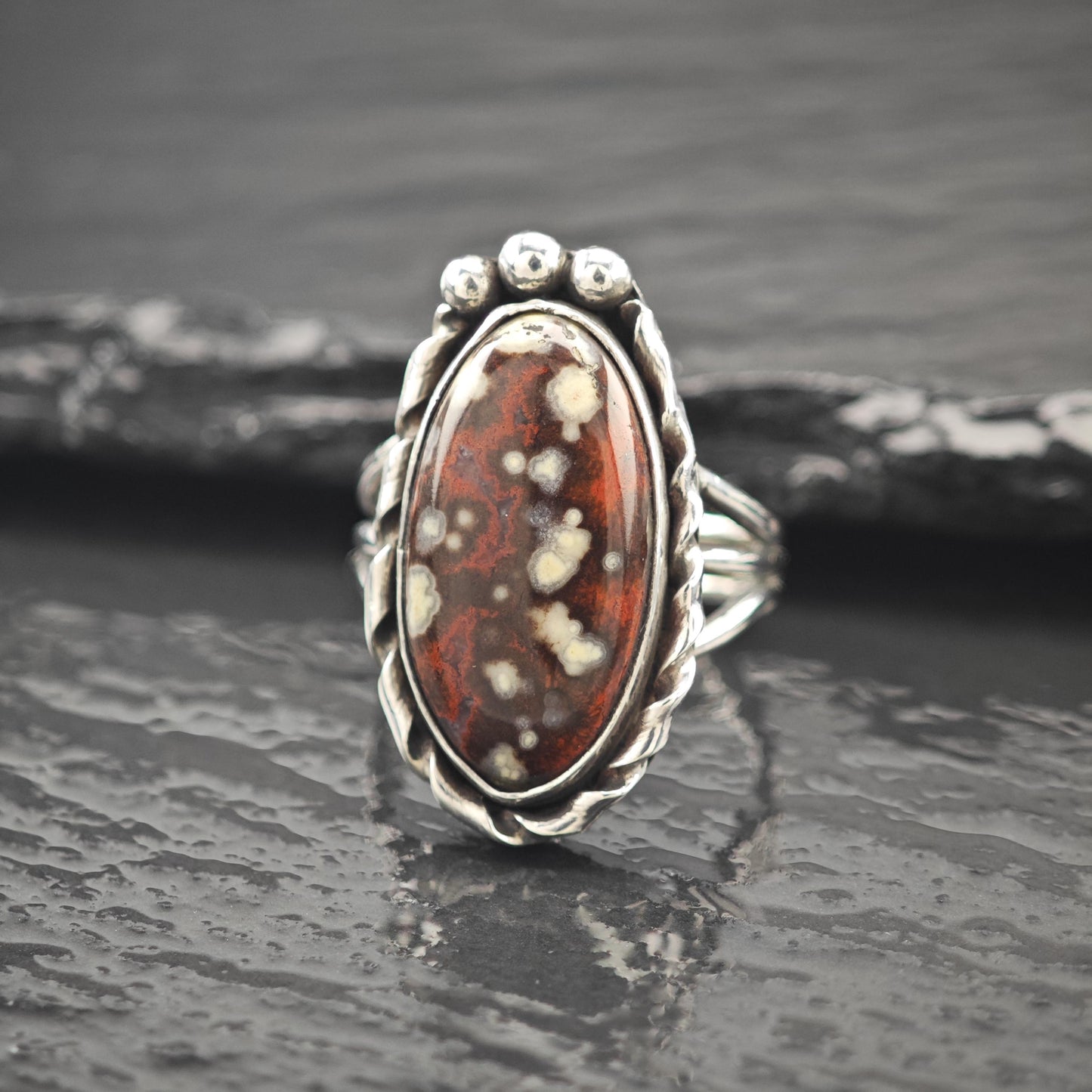 Vintage Sterling Silver Ring, Unique Gemstone Size 5 1/4