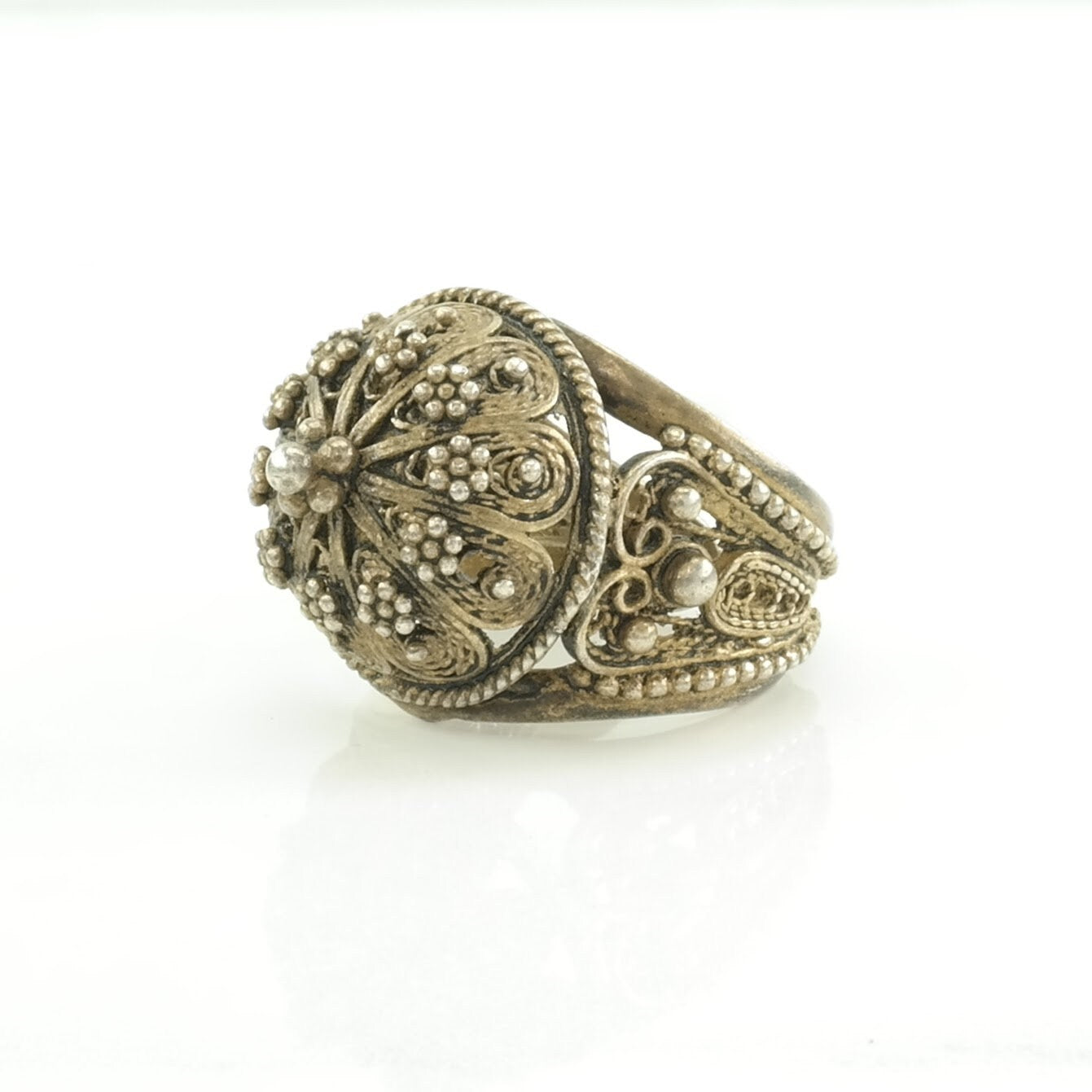 Israel Silver Ring Brass Toned Filigree Sterling Size 8 (adjustable)