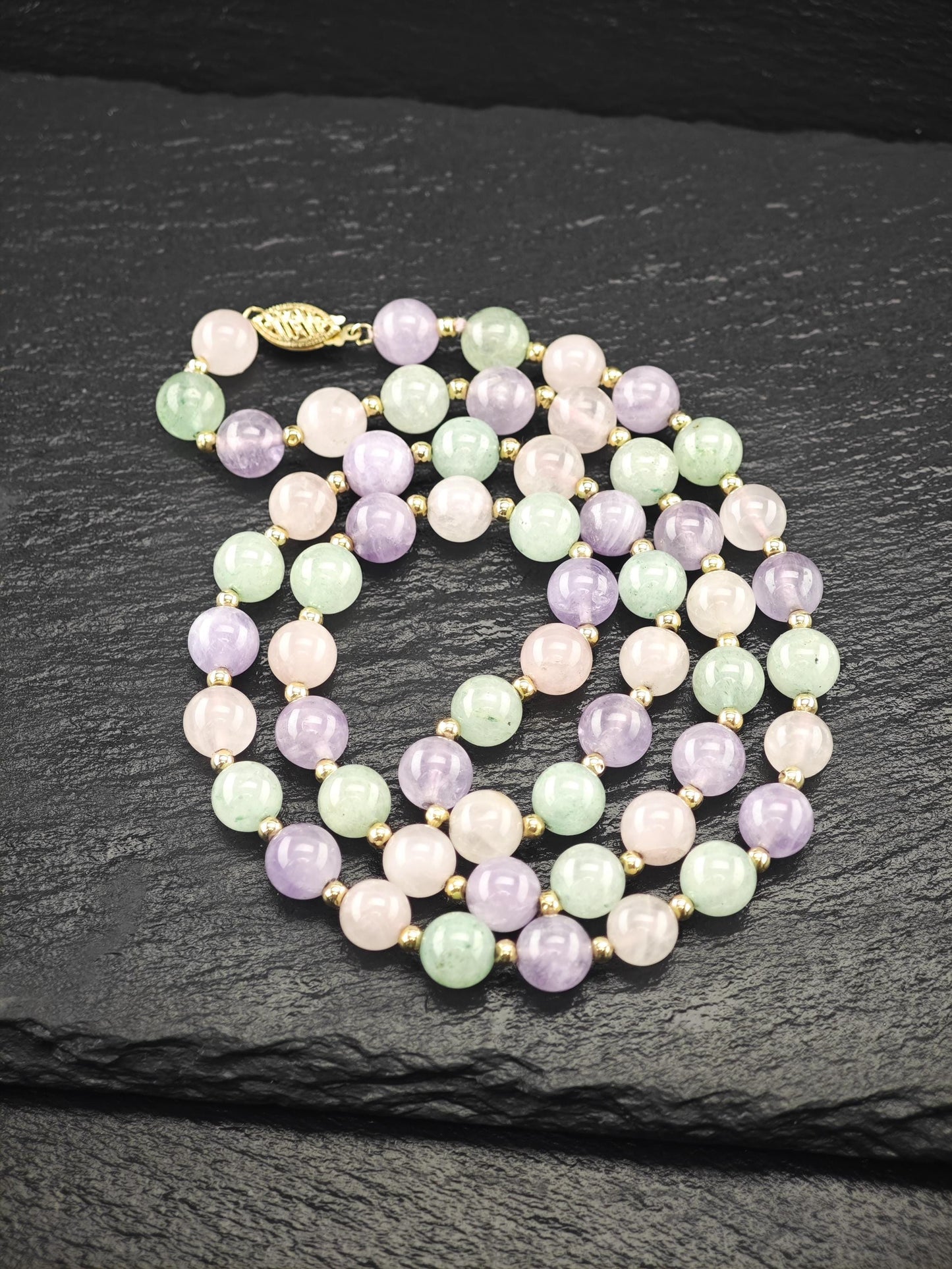 Multi-color Quartz, 14k Gold Clasp, Beaded Necklace Sterling Silver N2470