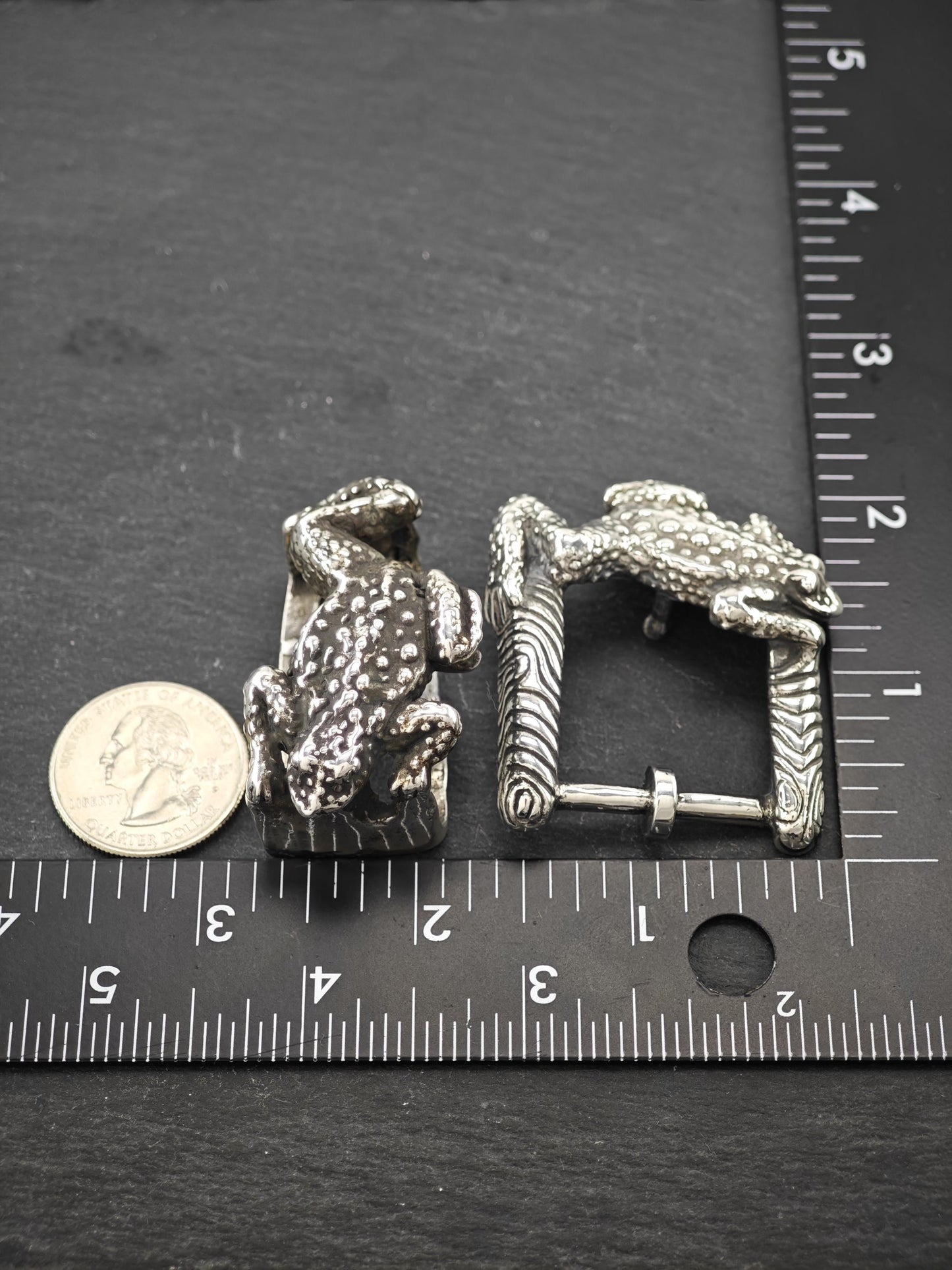 Vintage Oxidized Frog Buckle Set Sterling Silver