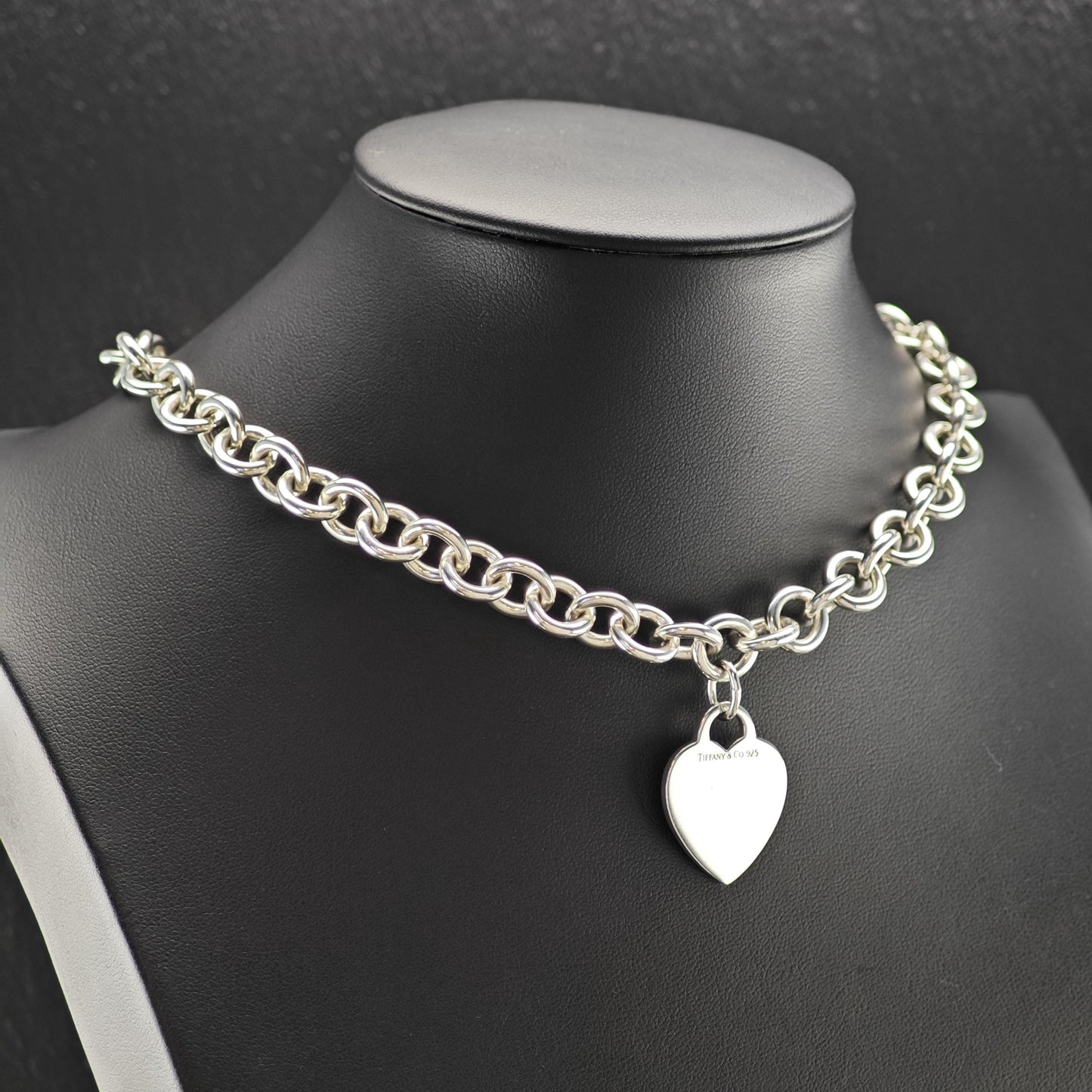 Vintage Tiffany Sterling Silver Heart Curb Link Chain Necklace