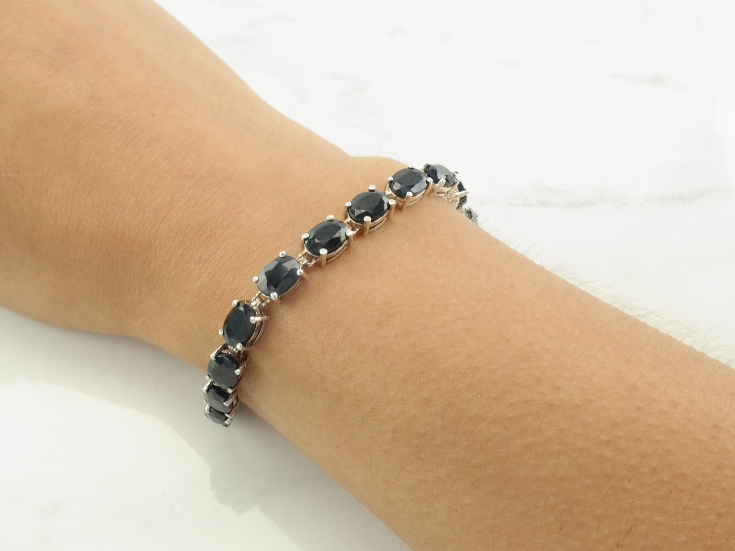 Sterling Silver Line Bracelet Dark Blue Sapphire