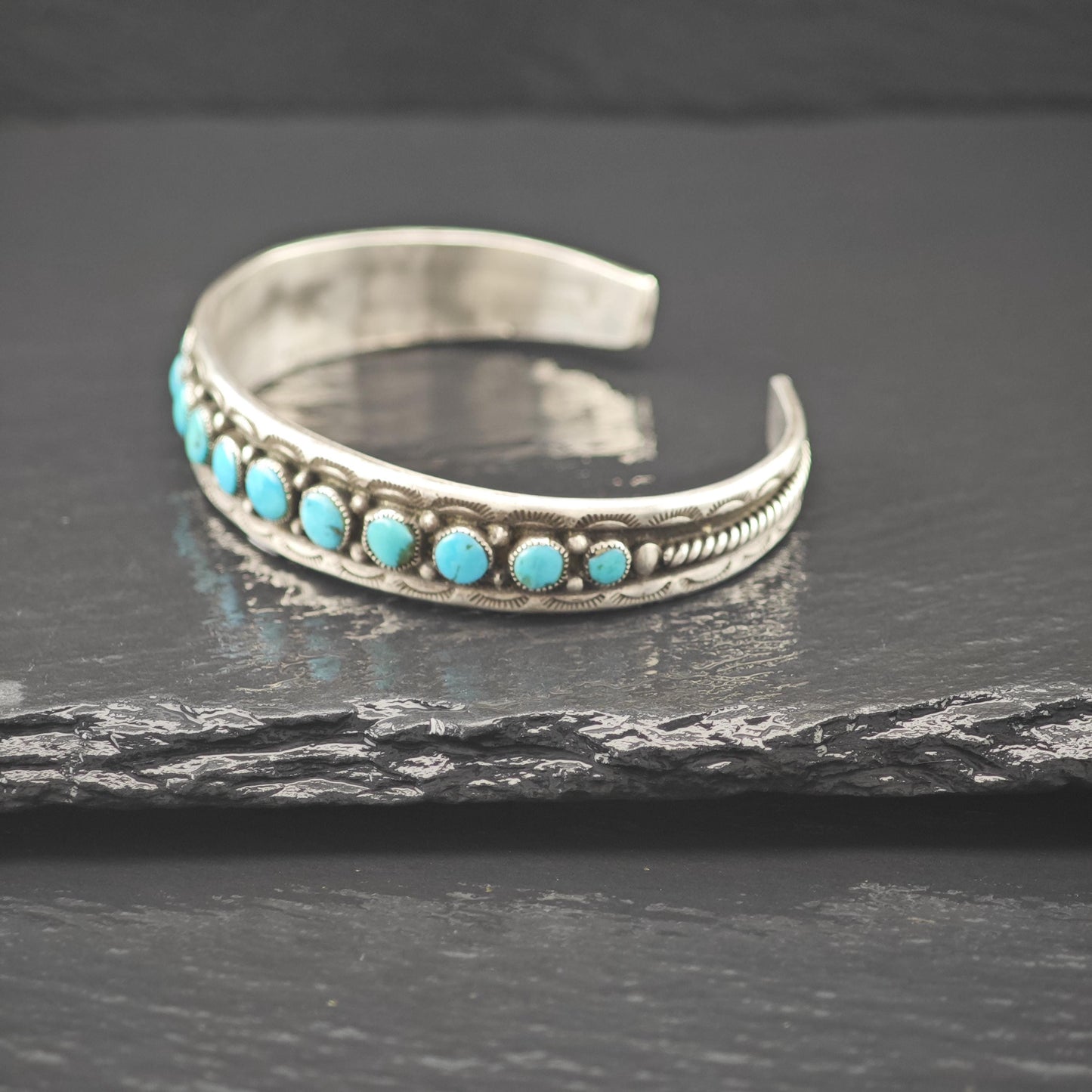 Single Row, Circle Turquoise Native American Cuff Bracelet