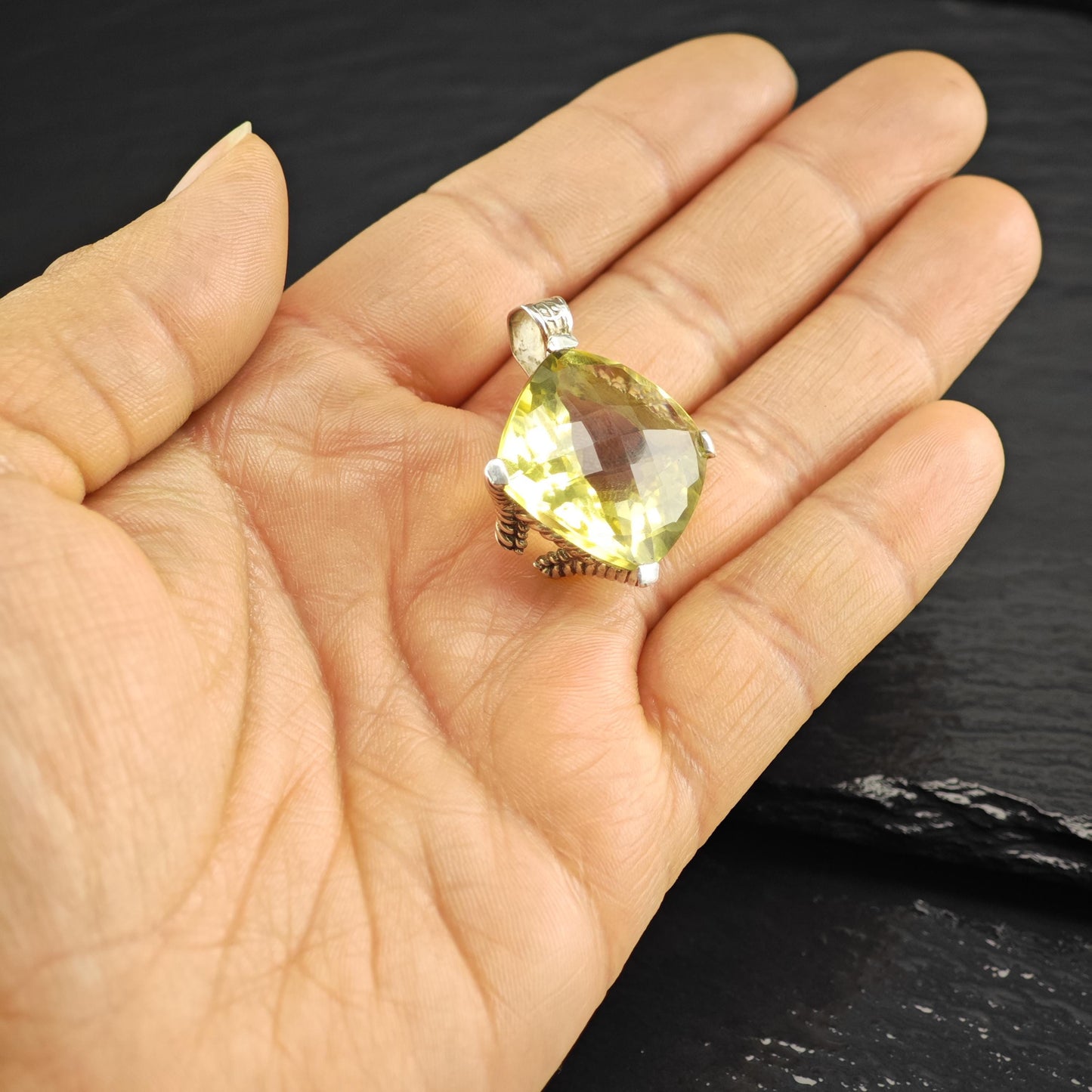 AS IS Yellow Quartz Sterling Silver Pendant P3053