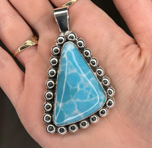 Larimar Pendant | Sterling Silver Pendant | Ocean Blue Larimar Jewelry | Triangular Pendant | Mexican Silver