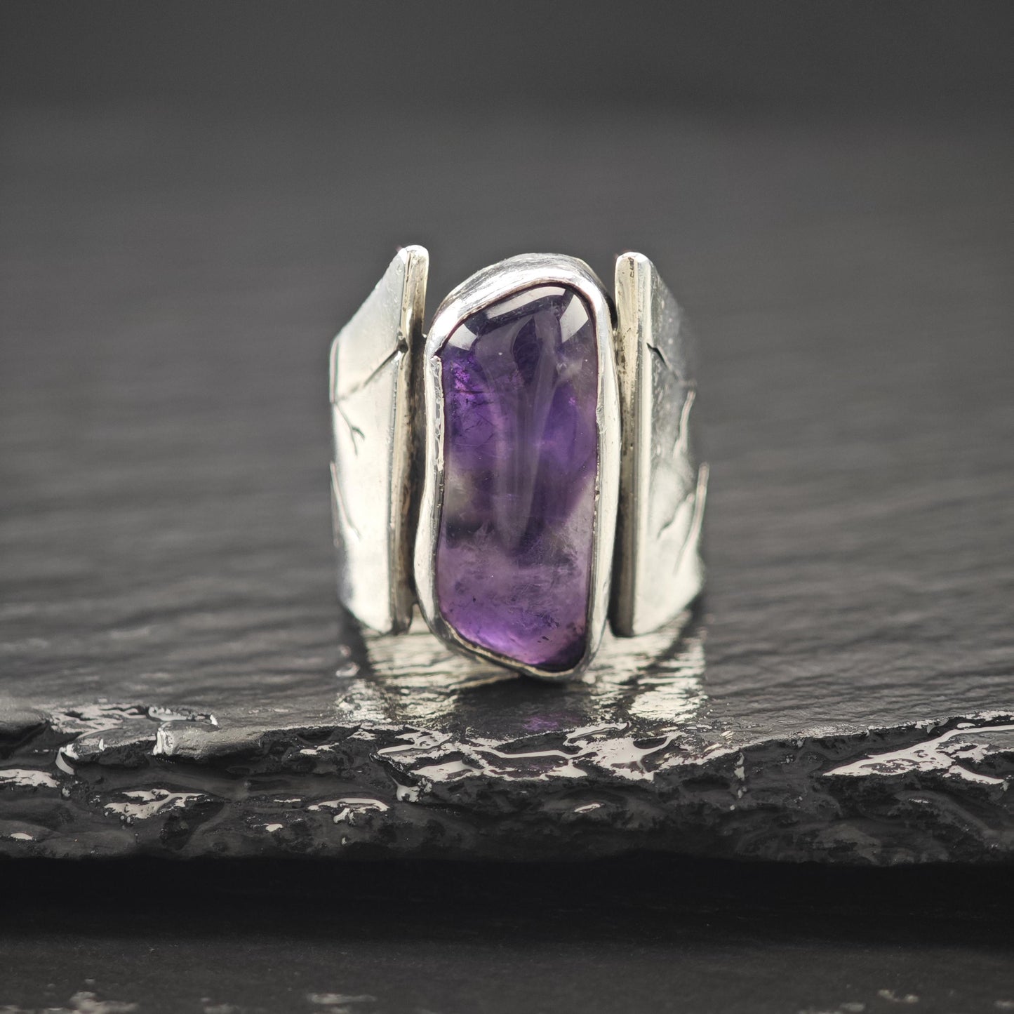 Vintage Sterling Silver Ring, Abstract Amethyst Size 6