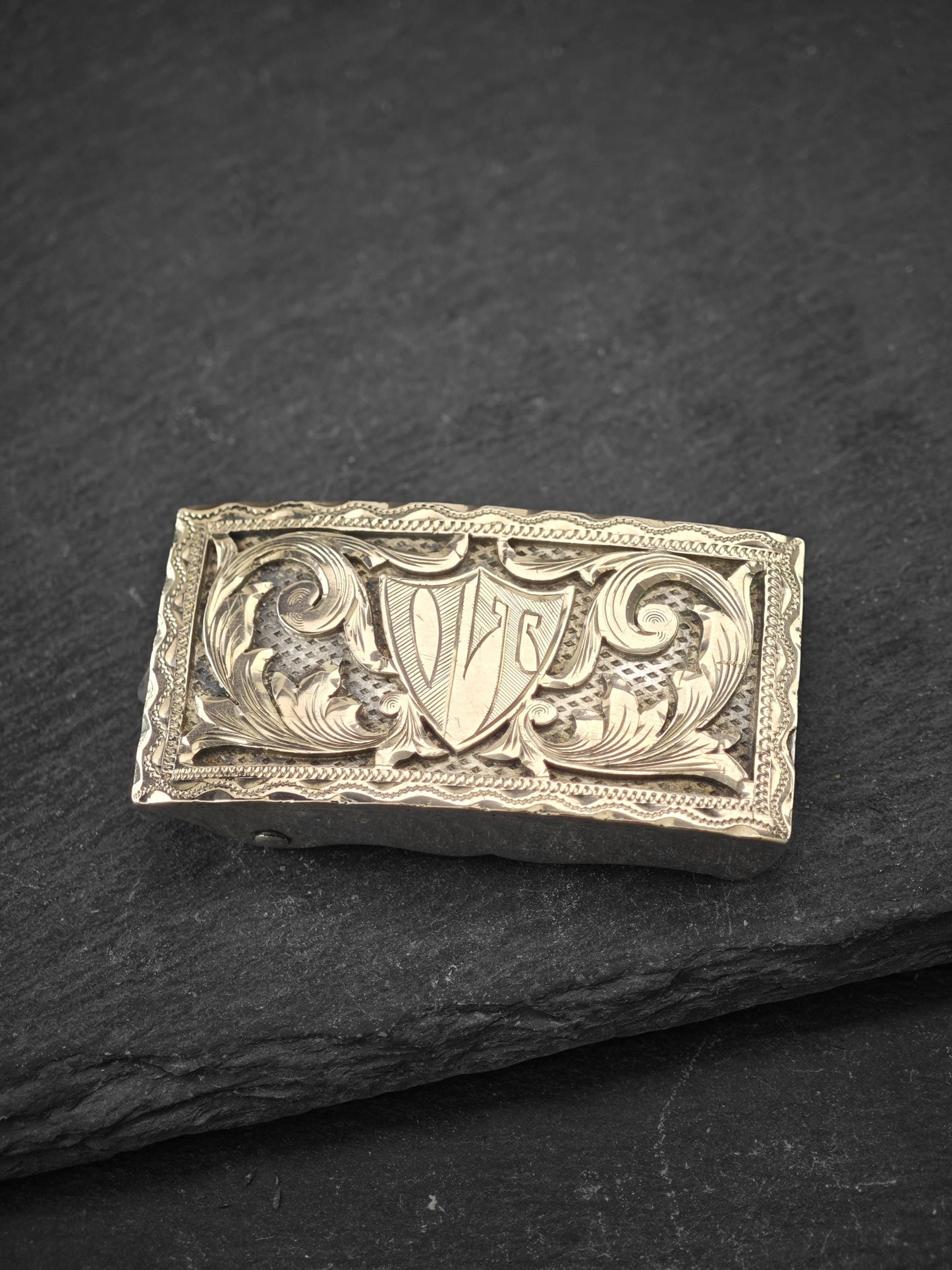 Vintage Alafina Mexico 10K, Belt Buckle Sterling Silver Initials VT