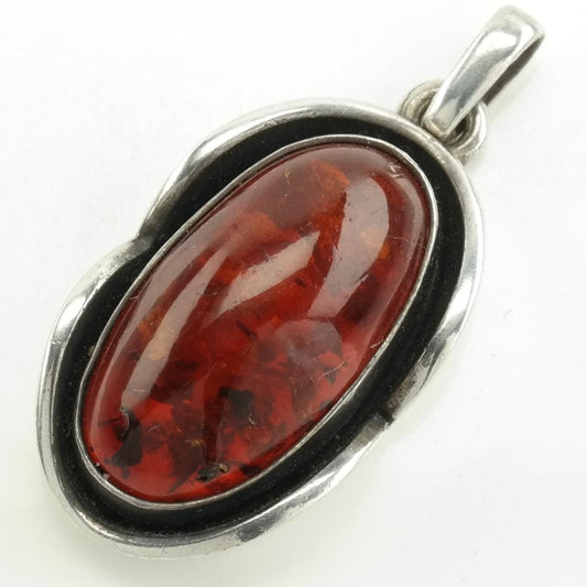 Vintage Modernist Baltic Amber Shadowbox Sterling Silver Pendant