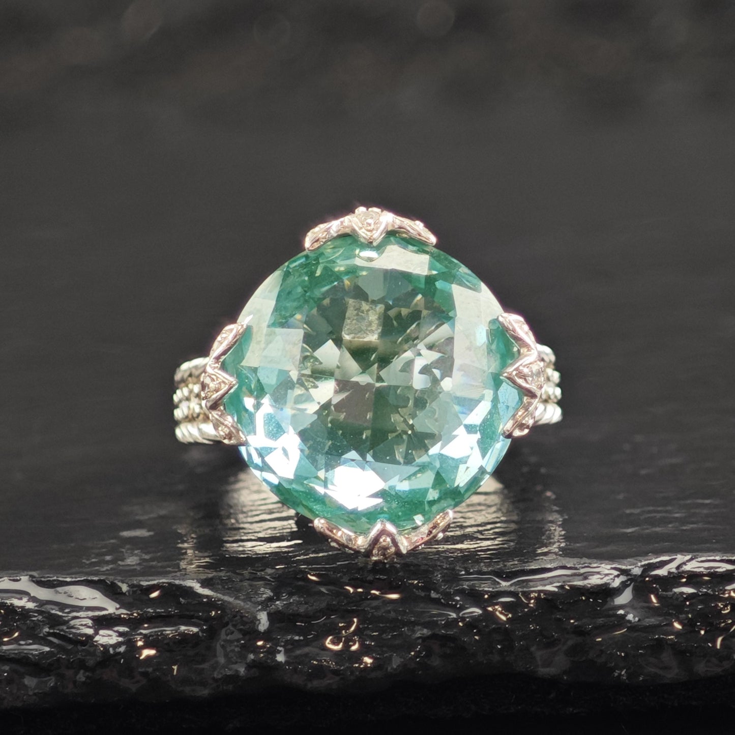 Green Quartz Doublet Sterling Silver Ring Sz 6 R6608