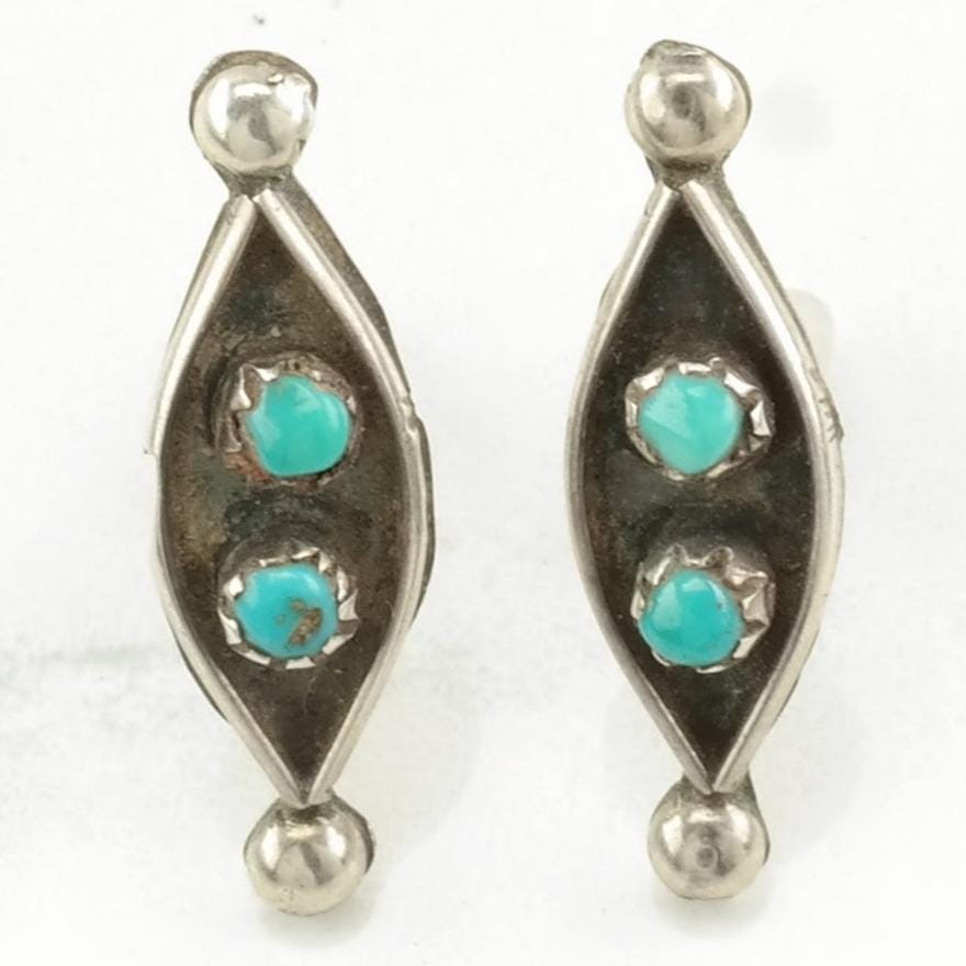 Zuni Sterling Silver Blue Turquoise Earrings Stud