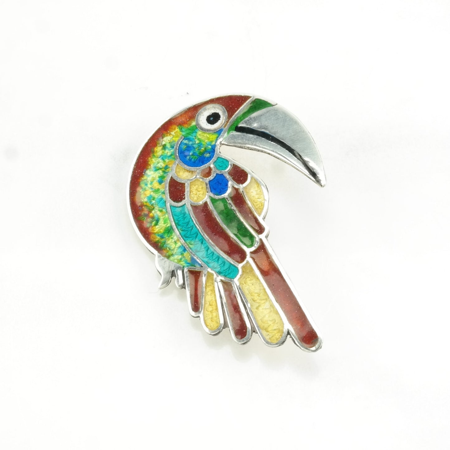 Vintage Taxco Sterling Silver Brooch Bird, Turtle, Butterfly Green, Yellow, Blue Enamel