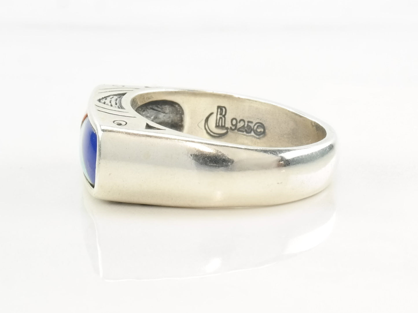 Vintage Carolyn Pollack Ring Spiny Oyster, Turquoise, Lapis Lazuli Inlay Sterling Silver Size 6 1/4