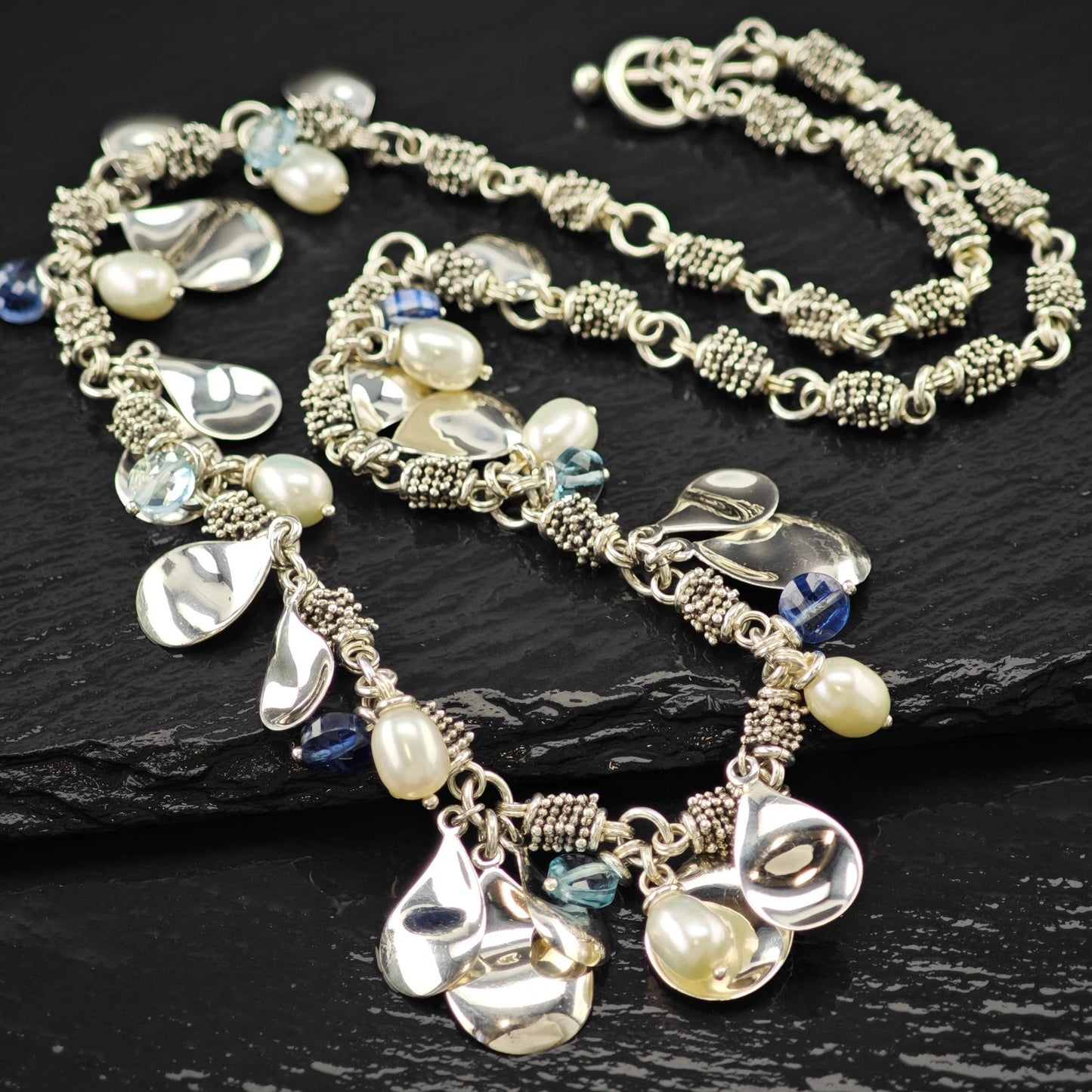 Vintage Michael Dawkins Sterling Silver Pearl Topaz Necklace 20" N2647