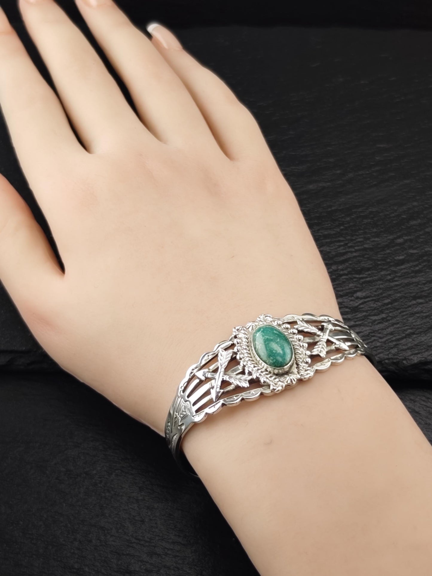 Fred Harvey Era, Native American, Turquoise Cuff Bracelet Sterling Silver