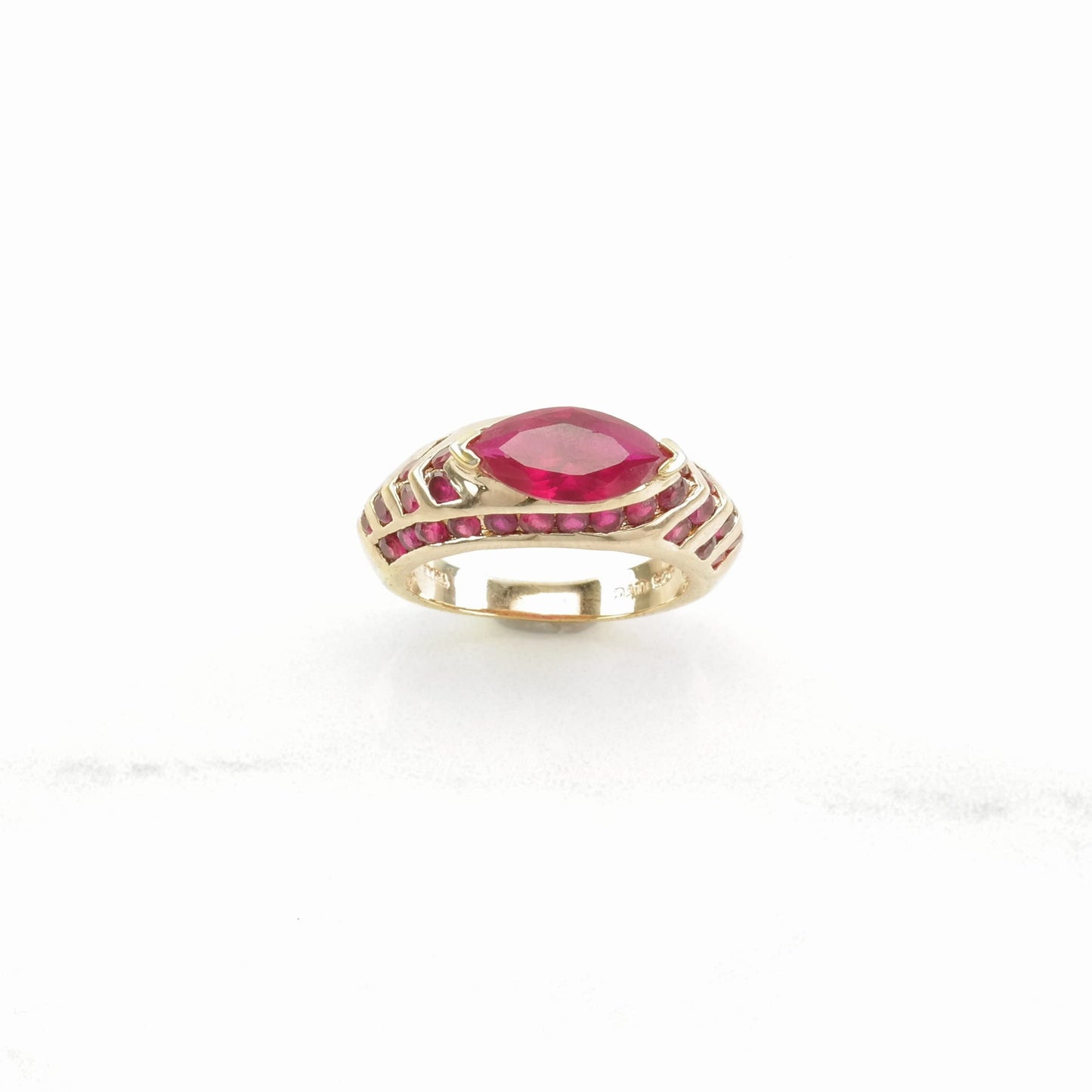 Sterling Silver Ring Lab Ruby Gold Plated Red Size 6 3/4