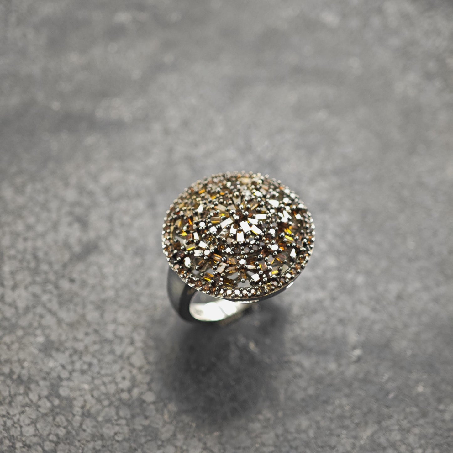 Brown Diamond Cluster Sterling Silver Ring Sz 6 R6609