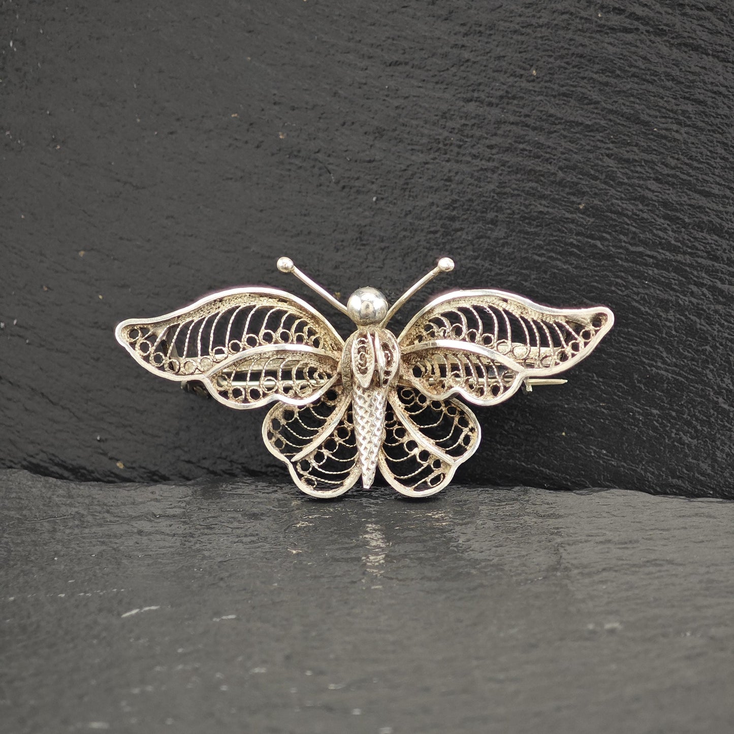 Butterfly, Filigree Art Nouveau Style Sterling Silver Brooch