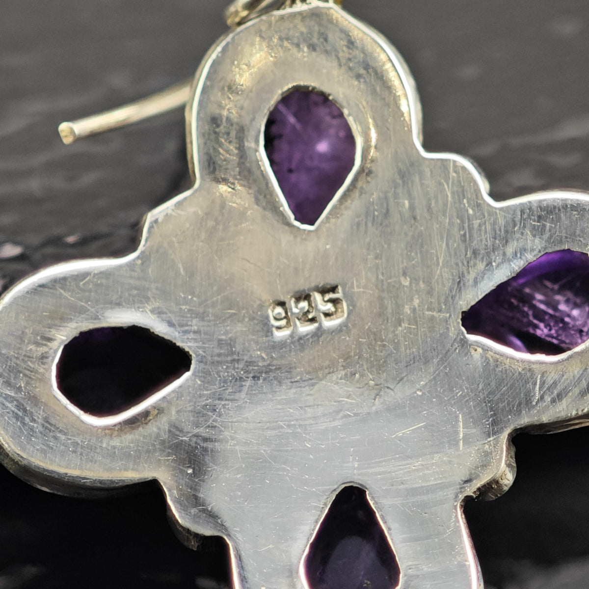 Amethyst Clover Design Dangle Sterling Silver Earrings ER3238