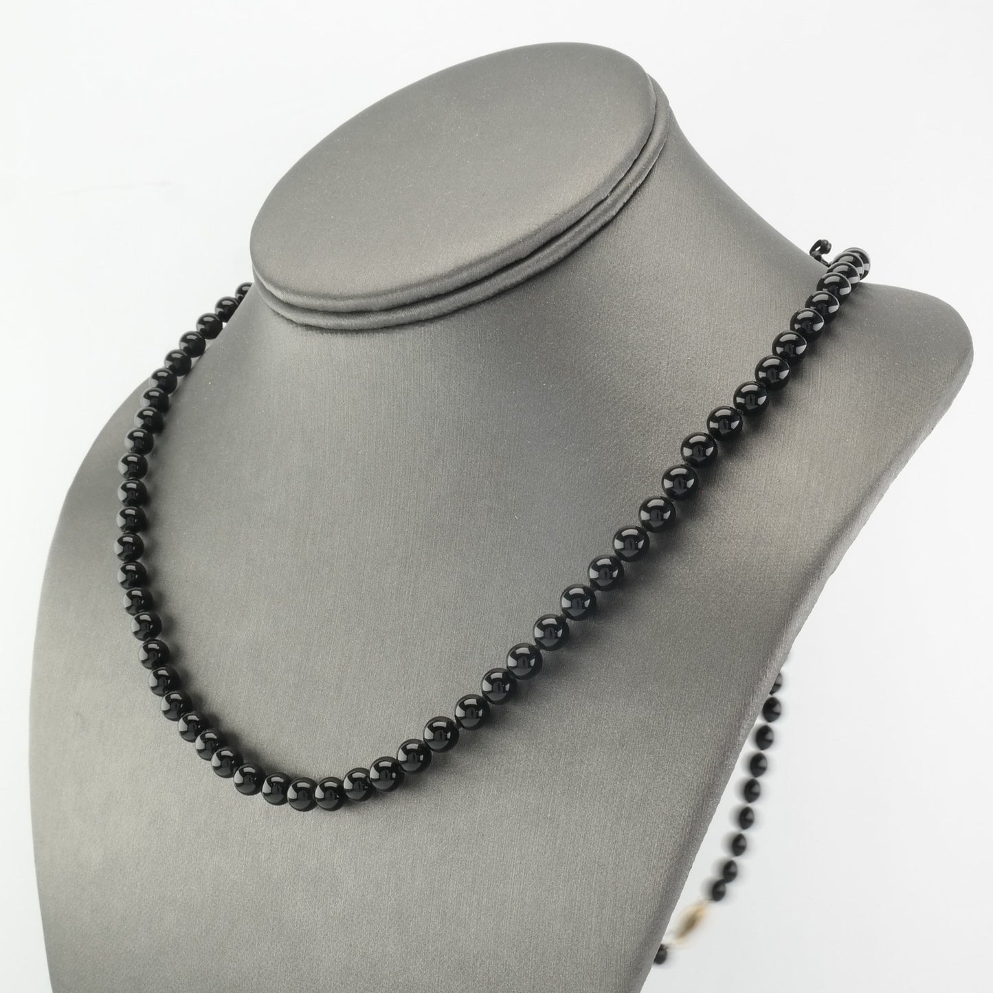 Black Onyx, 6 mm Bead, 14K Gold Clasp Necklace