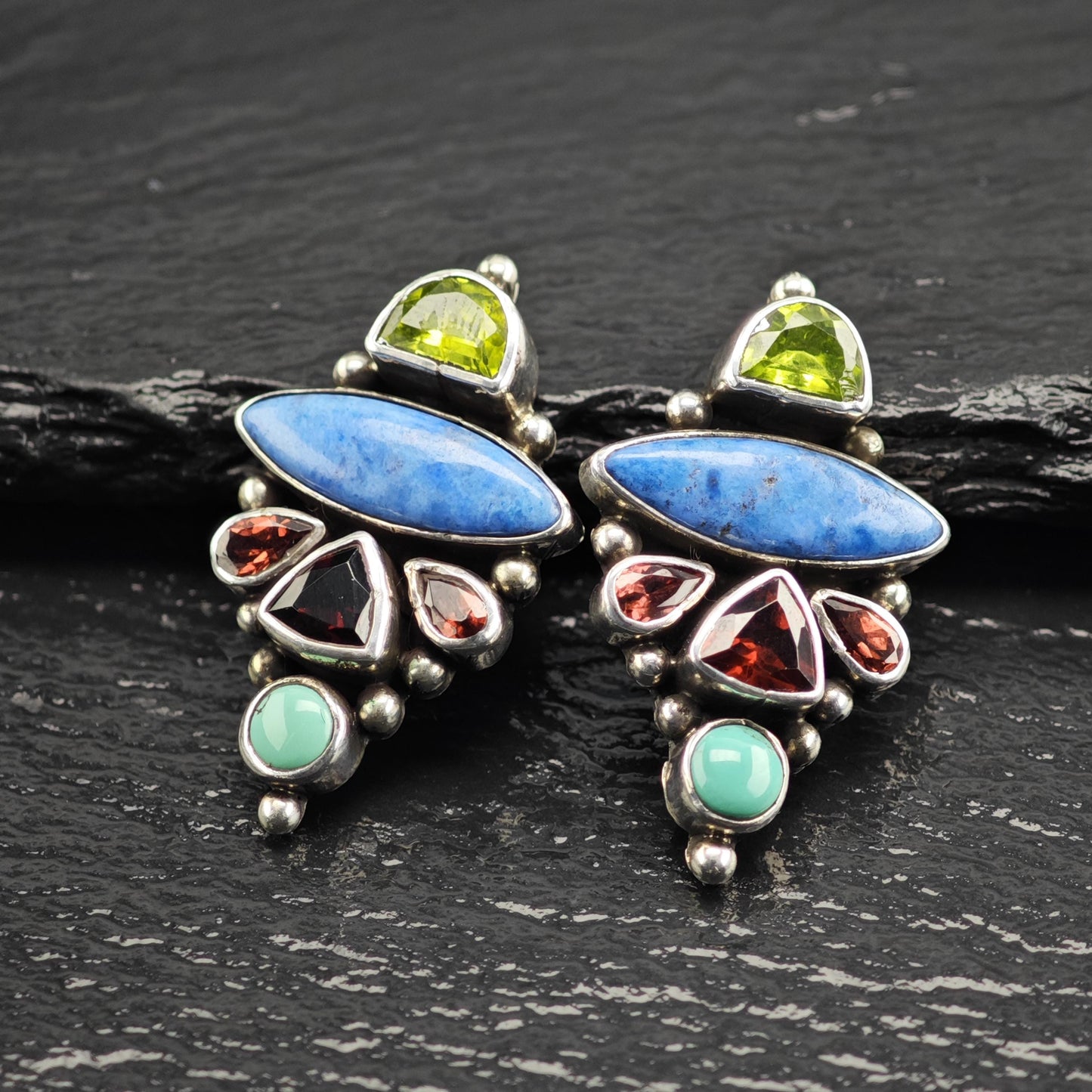Vintage Navajo, Native American Multistone Sterling Silver Earrings ER3108