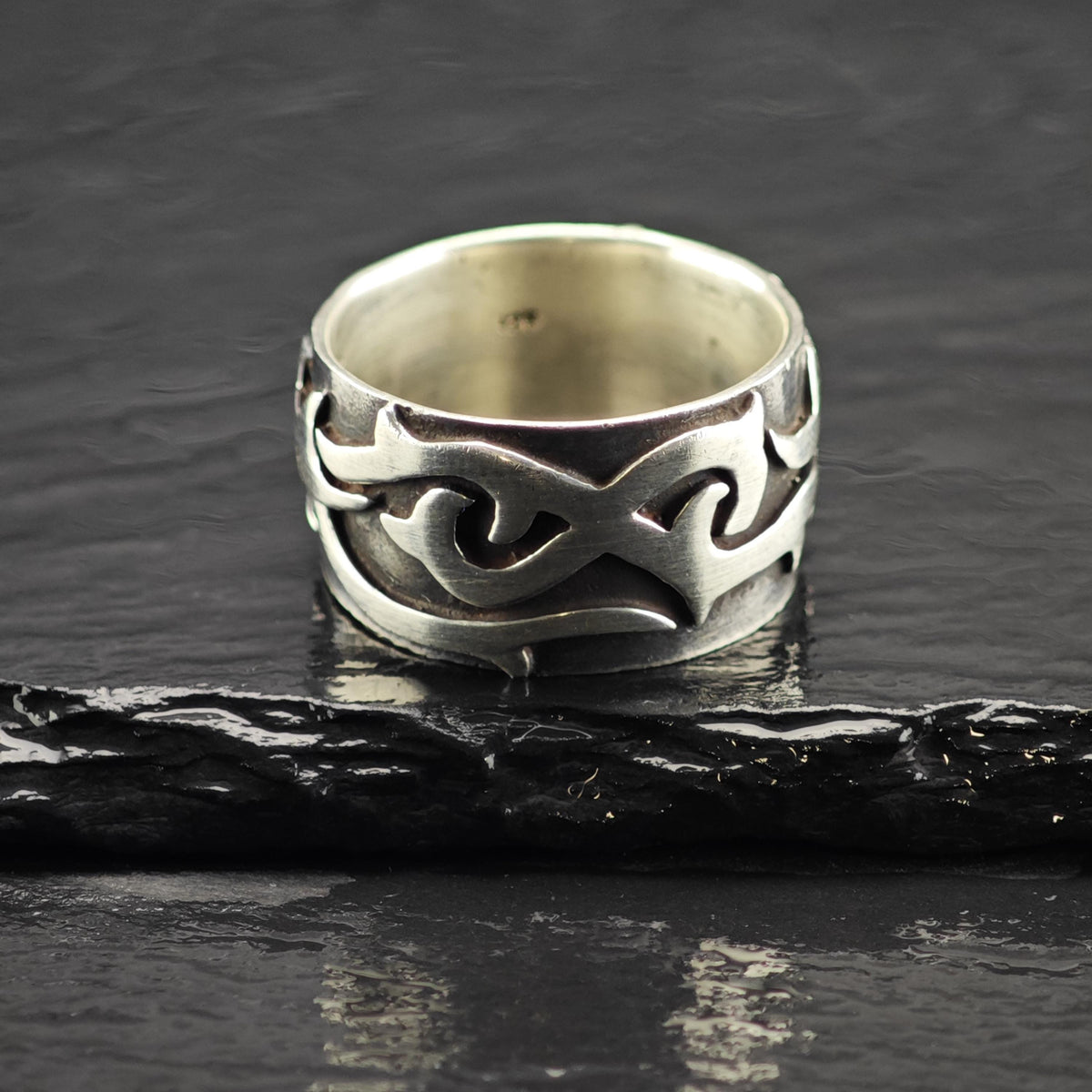 Barded Abstract Overlay Band Sterling Silver Sz 11 1/2 R6873