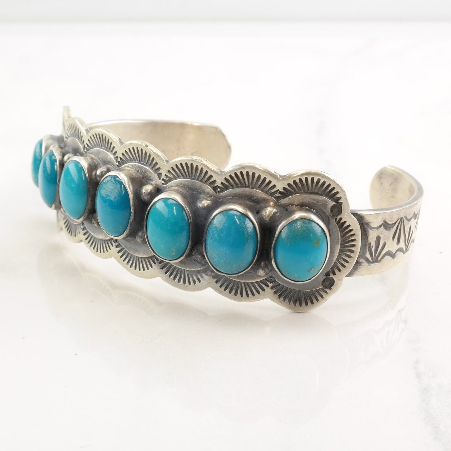 Native American Sterling Silver Cuff Bracelet Turquoise Cluster