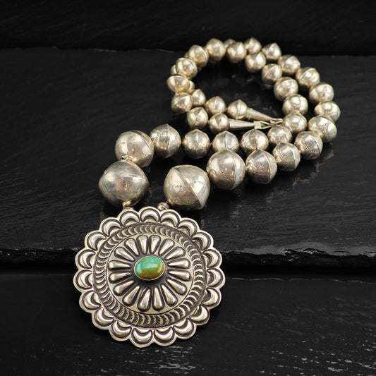 Vintage Navajo Thomas Charlie Turquoise Sterling Silver Beaded Necklace N2716