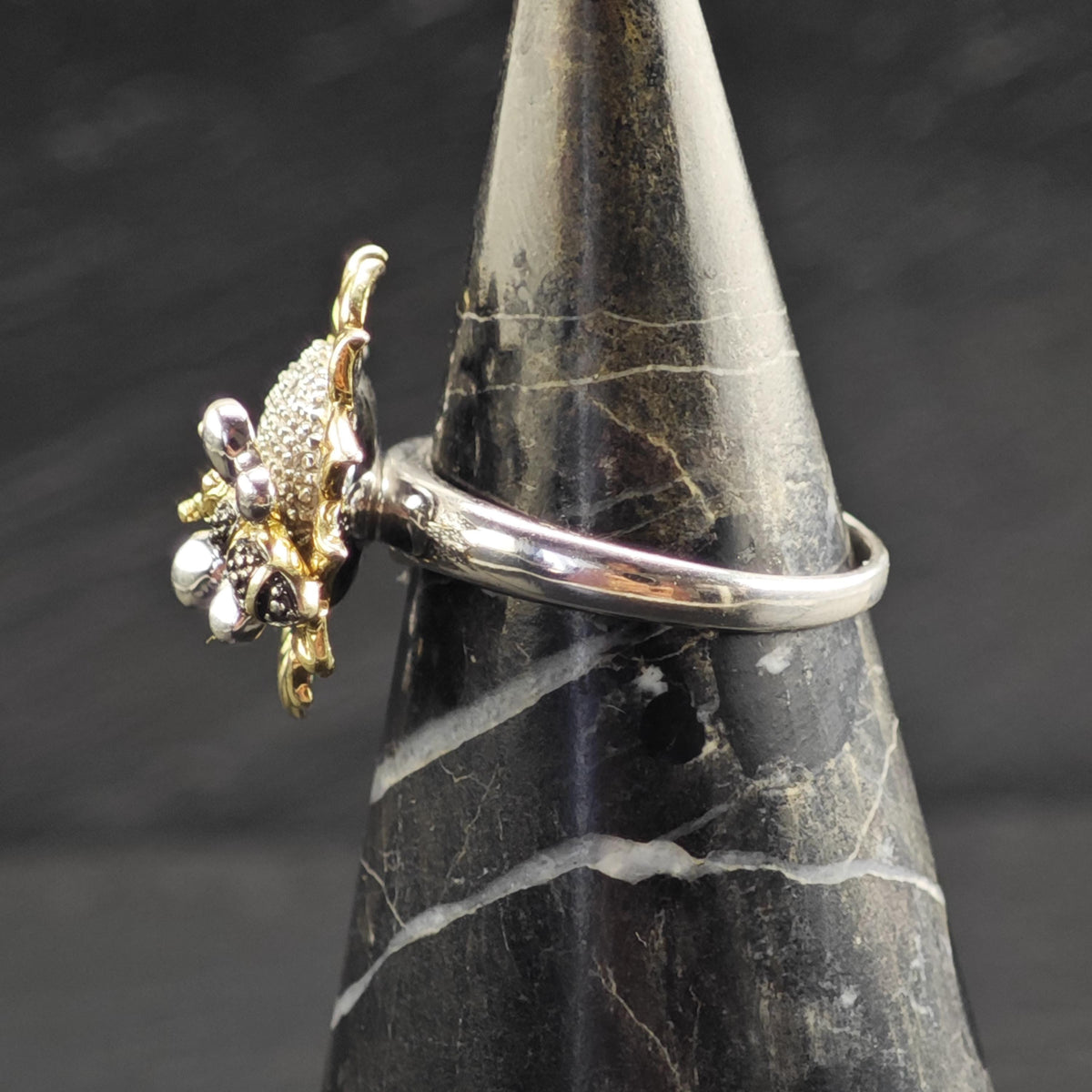 Diamond Flower Bee Gold-Plated Accent Sterling Silver Ring Sz 8 3/4 R6734