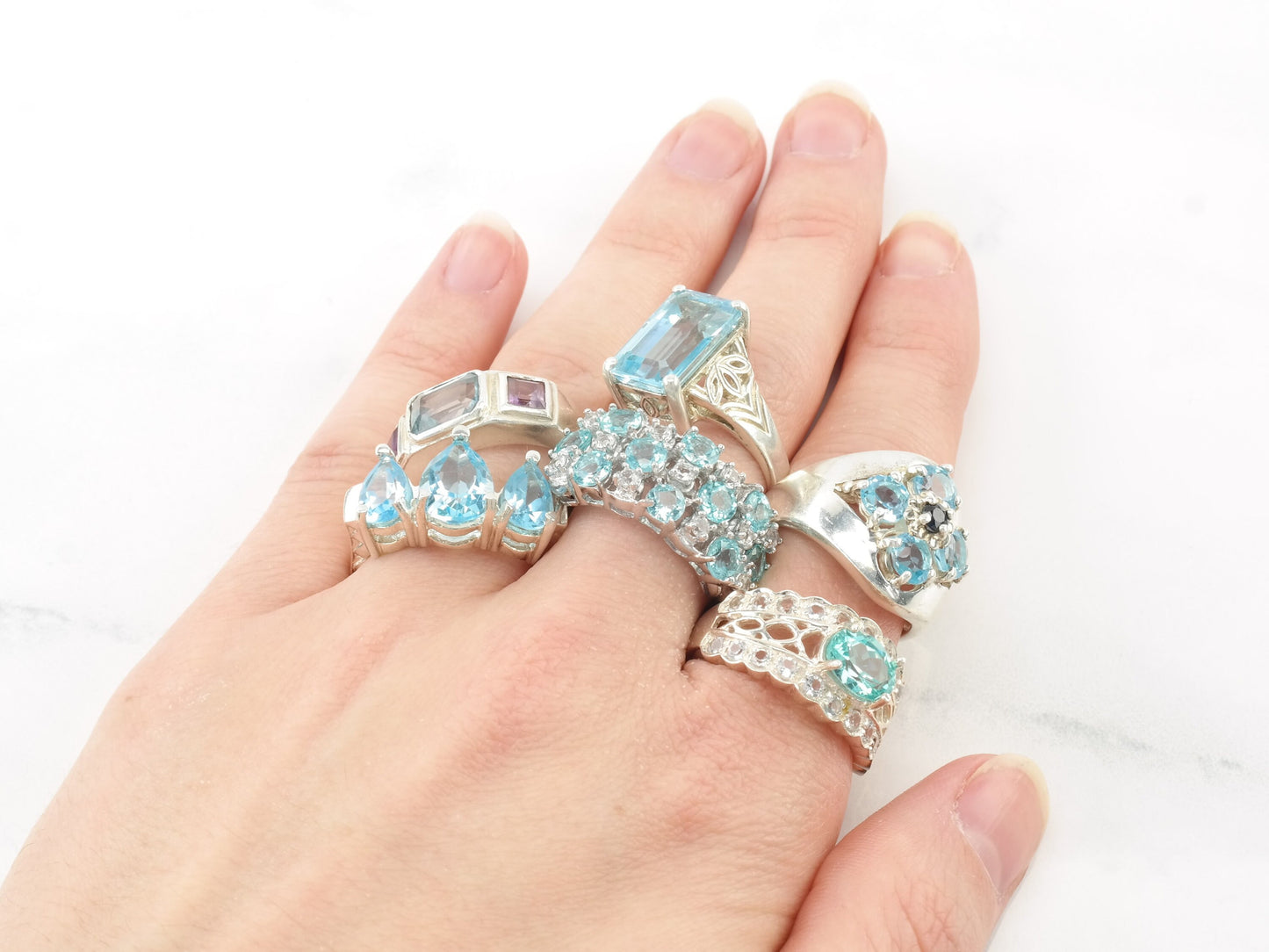 Vintage Natural Topaz & Apatite Sterling Silver Rings Size 7