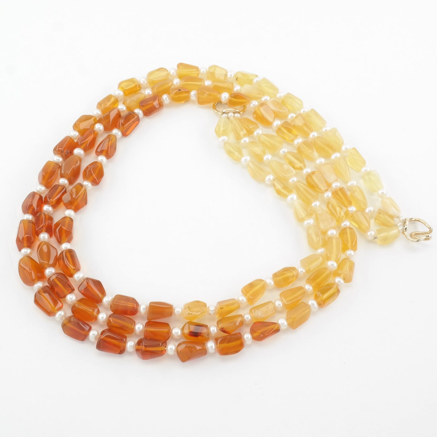 Mexican Fire Opal, Pearl Beaded Necklace 14K Yellow Gold N1781