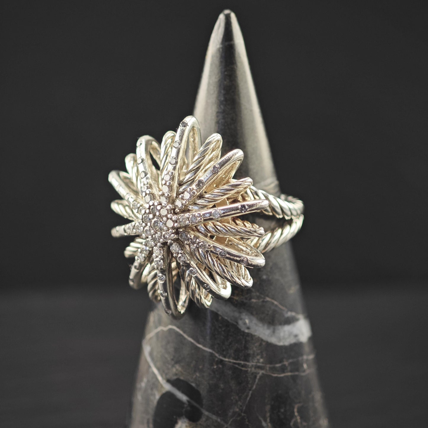 Vintage David Yurman, Star Diamond Ring Sterling Silver
