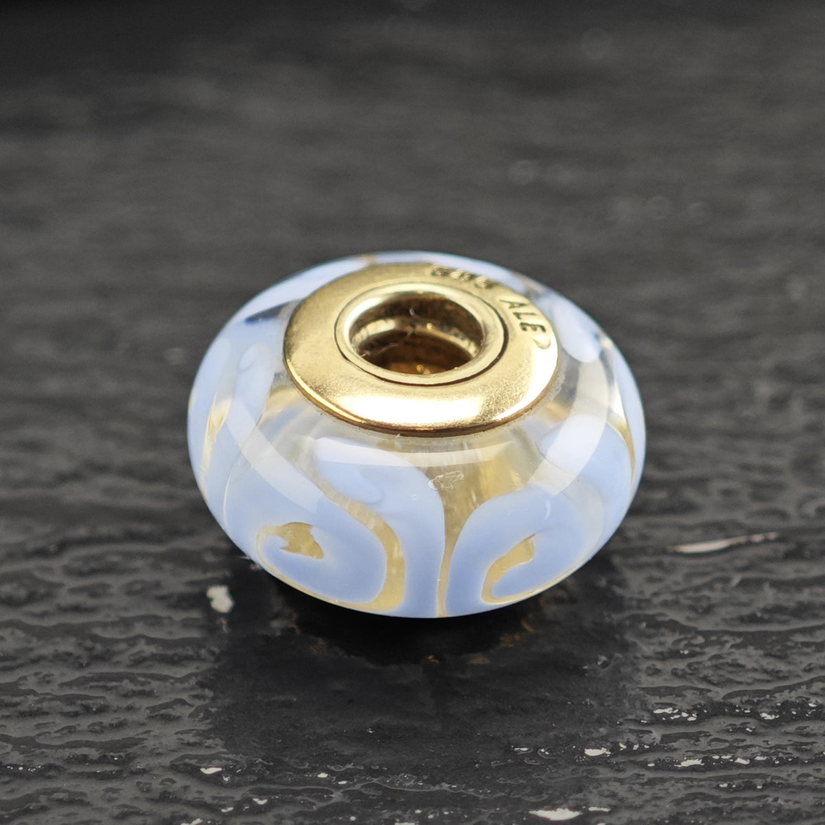 Vintage Pandora 14K Gold Blue Murano Glass Charm P3112
