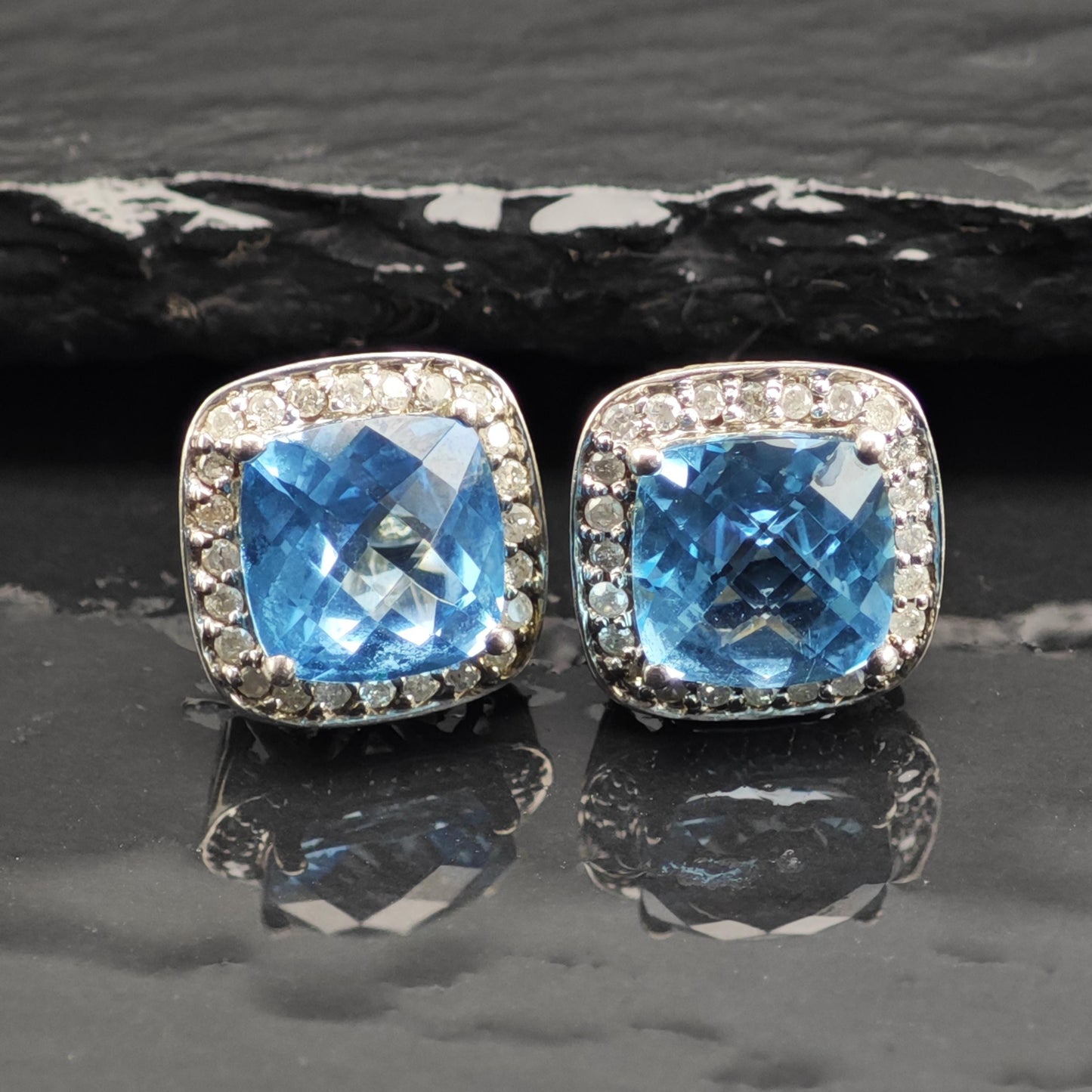 Designer Topaz & Diamond Stud Sterling Silver Earrings ER3119