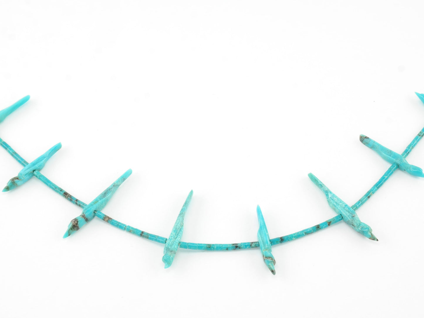 Zuni Blue Carved Turquoise Heishi Fetish Sterling Silver Necklace