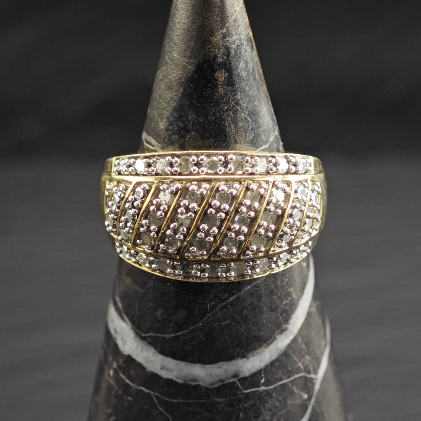 Diamond Gold Plated Sterling Silver Ring Sz 8 R6635