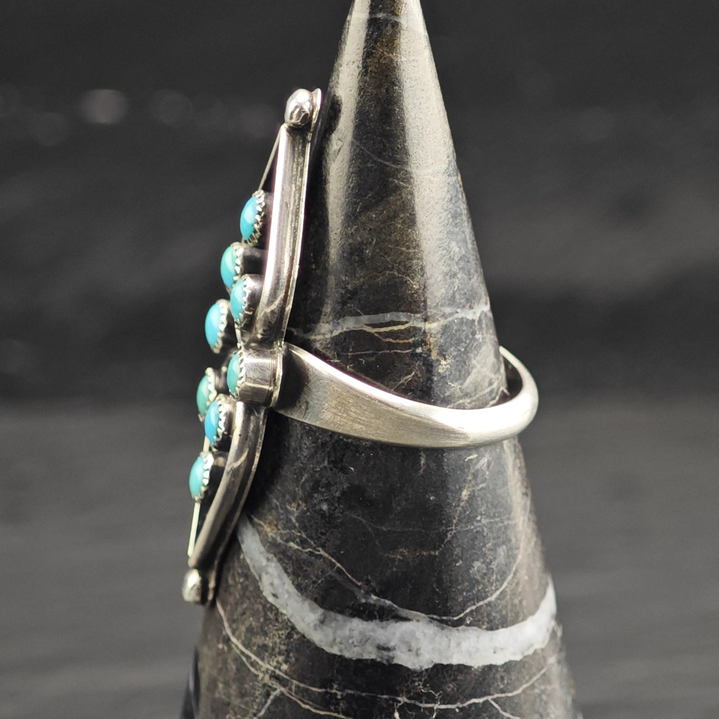 Vintage Zuni Petit Point Turquoise Sterling Silver Ring Sz 7 R6648